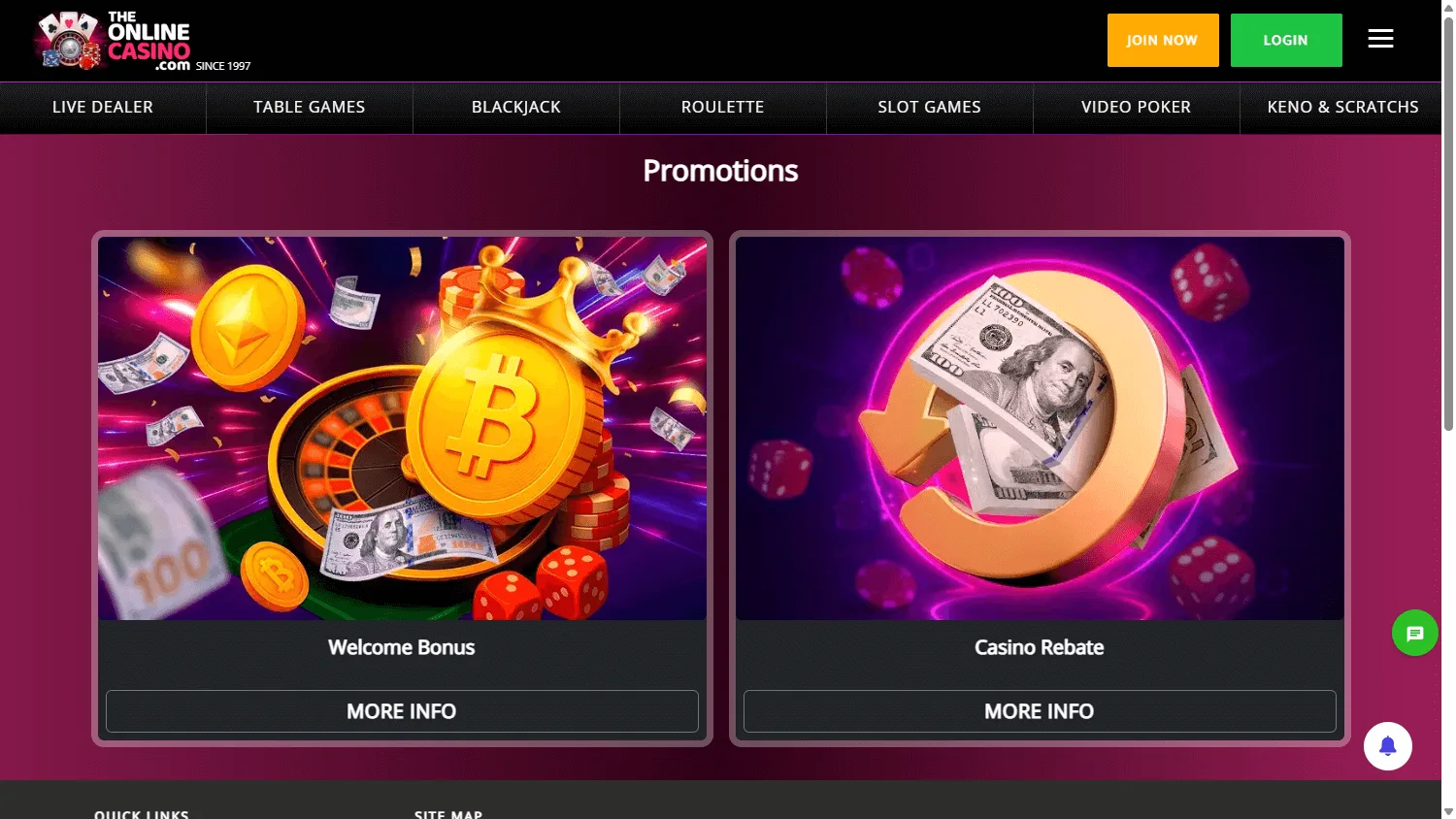 88 Casino desktop promotions area showing available casino offers