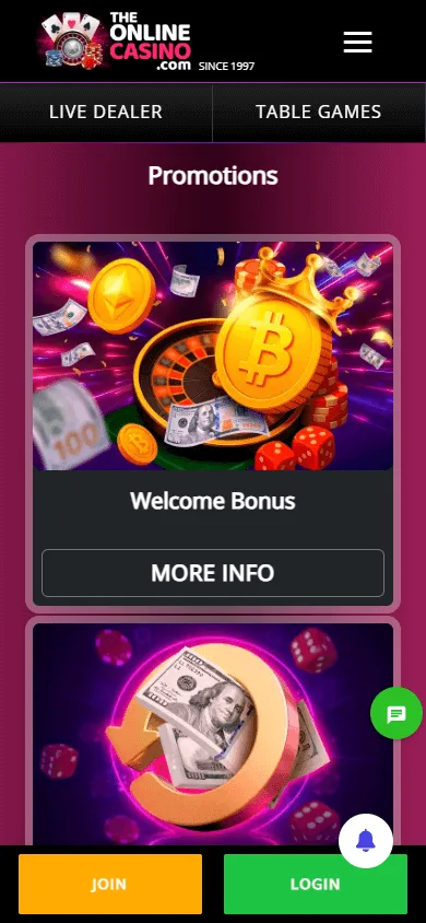 88 Casino mobile promotions area showing casino bonus options